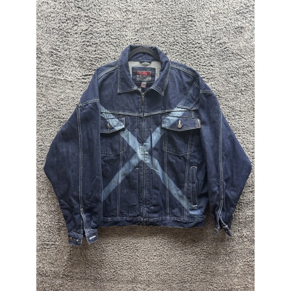 Vintage FUBU Men's Blue Denim Jacket Full Zip 90s Y2K Hip‎ Hop Streetwear XXL